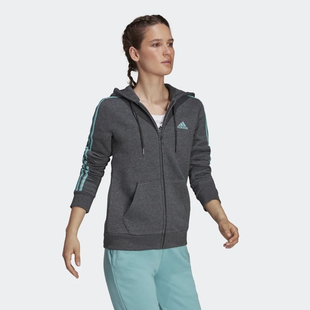 Áo Hoodie Adidas ESSENTIALS FLEECE 3-STRIPES FULL-ZIP nữ xám đậm H07837 - Ảnh 3