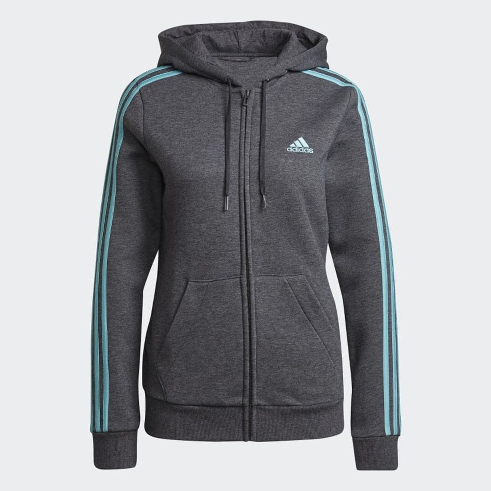 Áo Hoodie Adidas ESSENTIALS FLEECE 3-STRIPES FULL-ZIP nữ xám đậm H07837