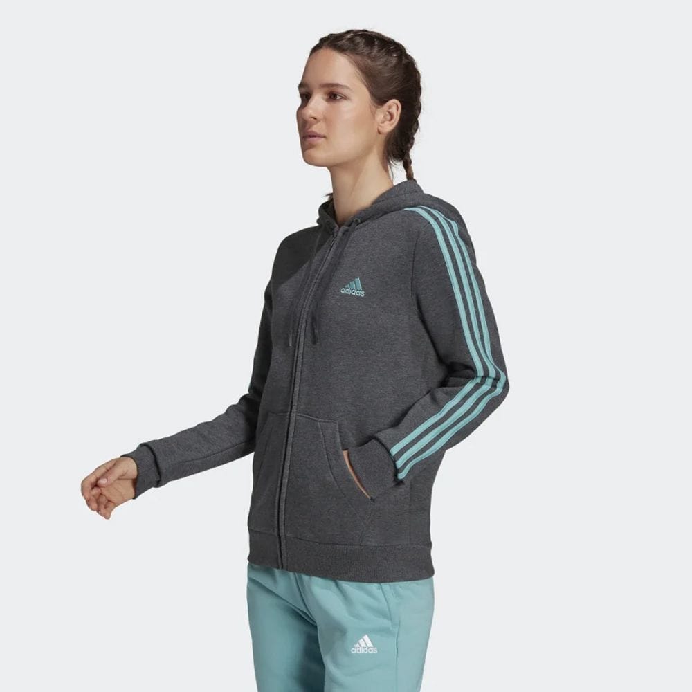 Áo Hoodie Adidas ESSENTIALS FLEECE 3-STRIPES FULL-ZIP nữ xám đậm H07837 - Ảnh 7